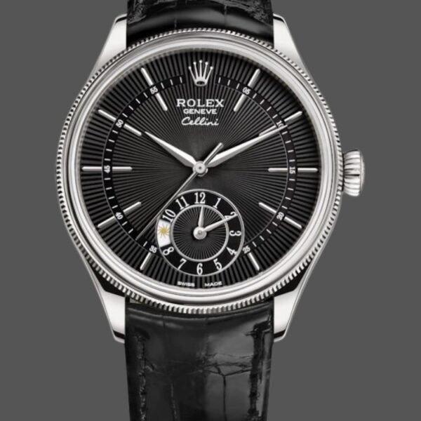 Rolex Cellini Dual Time 50529 Black Guilloche Dial 39mm Mens Replica Watch