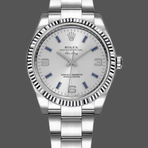 Rolex Oyster Perpetual Air-King 114234 Blue Hour Markers Silver Dial 34mm Unisex replica watch