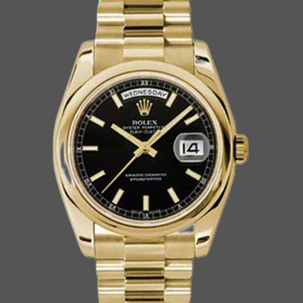 Rolex Day-Date 118208 Black Dial Automatic Yellow Gold 36mm Unisex Replica Watch