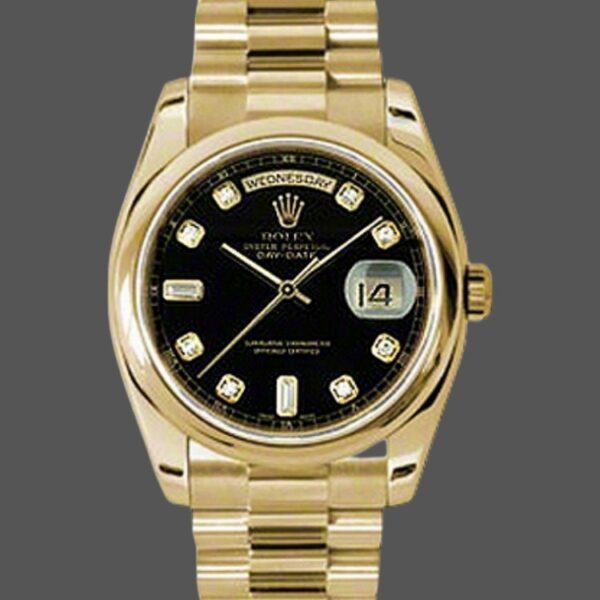 Rolex Day-Date 118208 Black Diamond Dial 36mm Unisex Replica Watch