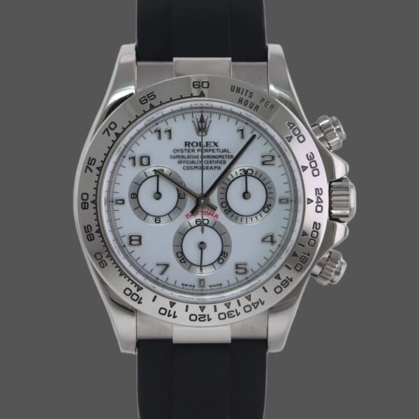 Rolex Daytona 116519 white Arabic dial Black Rubber strap 40mm Mens Replica Watch