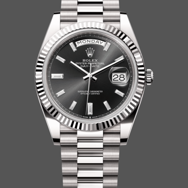 Rolex Day-Date 40mm 228239 0005 Black Diamond Dial Fluted Bezel Mens Replica Watch