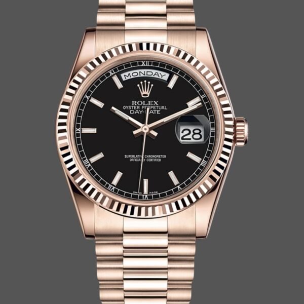 Rolex Day-Date 118235 Black Dial Rose Gold 36mm Unisex Replica Watch