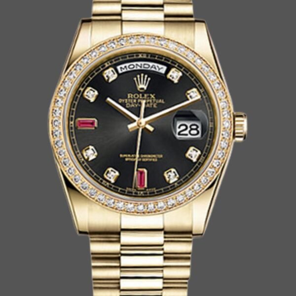 Rolex Day Date 118348 Black Diamond Dial 36mm Unisex Replica Watch