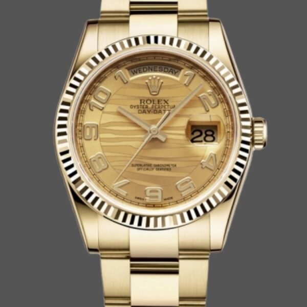 Rolex Day-Date 118238 Arabic Numeral Wave Champagne Dial 36mm Unisex Replica Watch