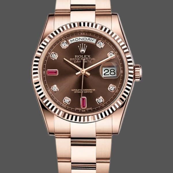 Rolex Day-Date 118235 Rose Gold Chocolate Diamond Dial 36mm Unisex Replica Watch
