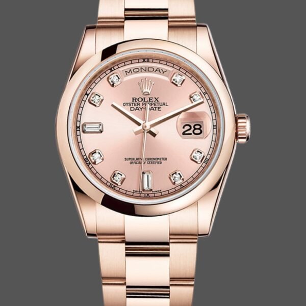 Rolex Day-Date 118205 Rose Gold Pink Diamond Dial 36mm Unisex Replica Watch