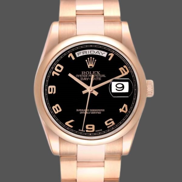 Rolex President Day Date 118205 Rose Gold Black Dial 36mm Unisex Replica Watch