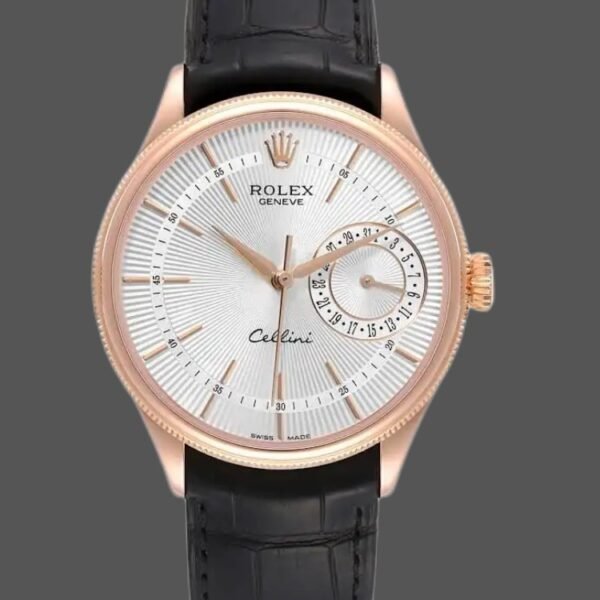 Rolex Cellini Date 50515 Rose Gold Silver Guilloche Index Dial 39mm Mens Replica Watch
