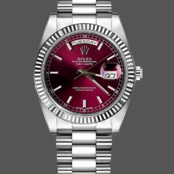 Rolex Day-Date 118239 Cherry Red Dial Fluted Bezel 36mm Lady Replica Watch